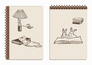 线圈本 阅读的兔子和猫咪