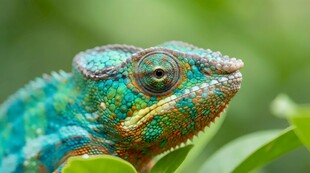 多彩变色龙栖息绿叶间