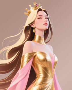 38妇女金色女王造型的梦幻美女