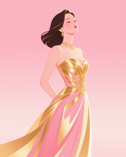 身着金裙的优雅女性
