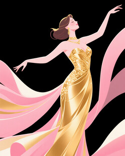 金色舞裙女子优雅起舞