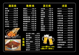 烧烤啤酒菜单