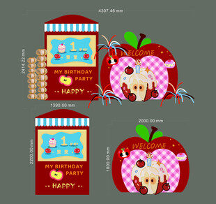 苹果主题宝宝宴生日舞台美陈满月