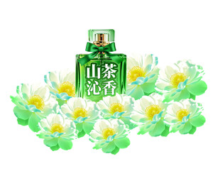 清新绿茶香水与花卉组合