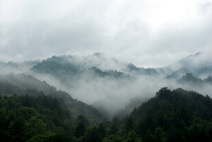 云雾缭绕的山间美景