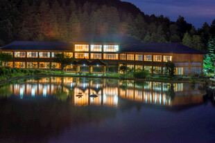 湖畔夜景中的辉煌建筑