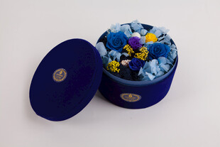 工艺品蓝色圆盒精美鲜花组合