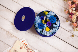 工艺品蓝底花卉图案精致圆盒