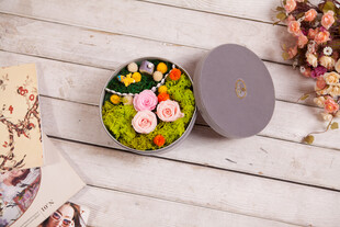 工艺品多彩花卉图案圆形装饰盒