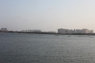 城市边的宽阔水域景观