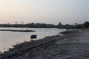 黄昏时的水边河岸景象