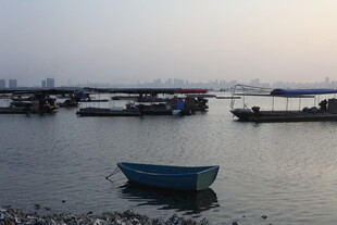 宁静水面上的停泊小船