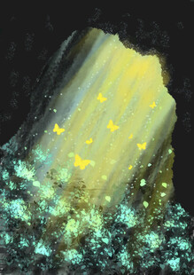 山洞 蝴蝶 奇幻 唯美 丁达尔