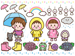 童趣雨天场景插画
