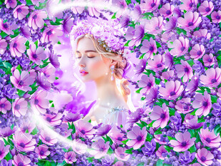 被花朵包围的手绘人