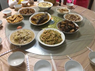 丰盛圆桌美食聚餐场景