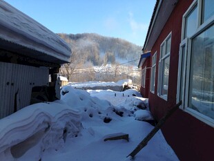 冬日乡村雪景中的红屋