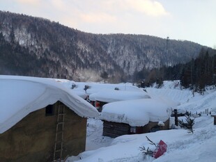 雪覆山村冬日静谧景象