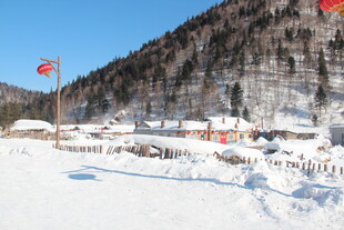 雪中山村景象