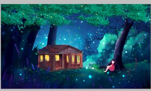 森林中的梦幻小屋与女孩