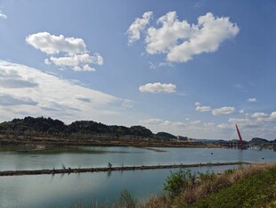 湖畔风光 蓝天白云映绿水