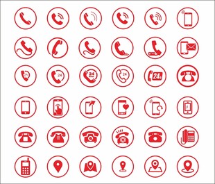 红色圆形电话相关图标集