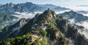 九华山巍峨山峦云雾缭绕美景