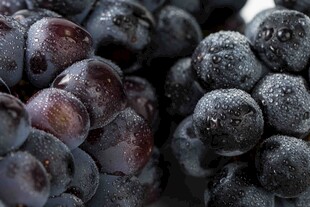 紫黑饱满的新鲜葡萄串