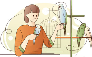 女子与鹦鹉互动温馨场景