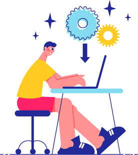 男子专注使用笔记本电脑