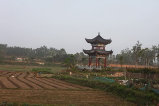 湛江田野中的古朴中式亭阁