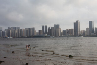 湛江海滨城市风光 漫步的人