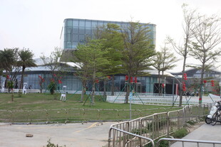 湛江现代建筑旁的开阔户外场景