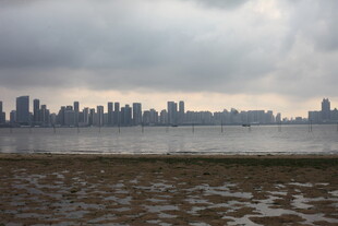 湛江城市天际线与阴沉天空