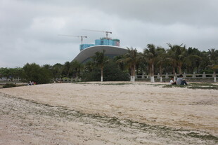 湛江海滨沙滩上的蓝色建筑