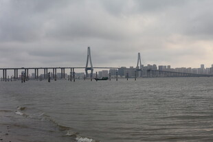 湛江海上大桥与城市天际线