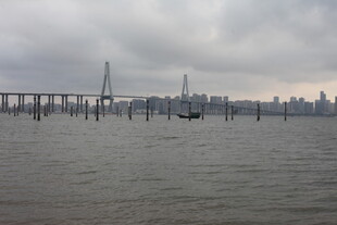 湛江海上大桥与城市天际线
