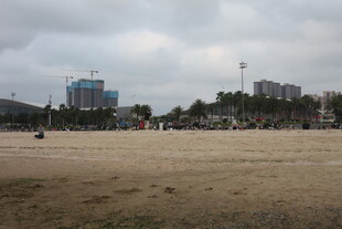 湛江城郊开阔地与远处高楼