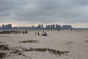 湛江城市边的沙滩休闲场景