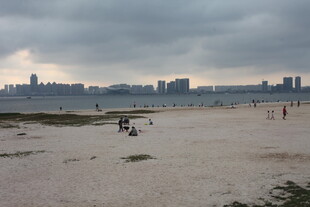 湛江阴天的城市边海滩景象