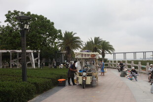 湛江海滨步道上的休闲场景