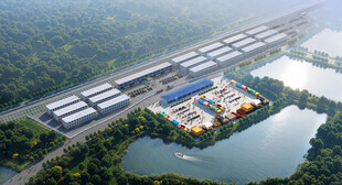 现代化园区与水域景观