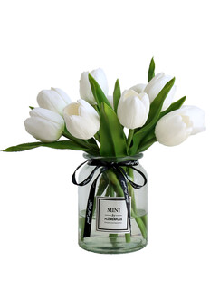 玻璃花瓶中的白色郁金香