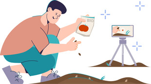 户外男子专注直播