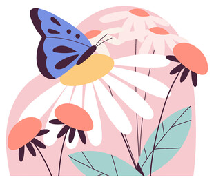 蝴蝶伴花的清新插画