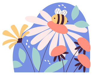 蜜蜂采蜜于多彩花丛中