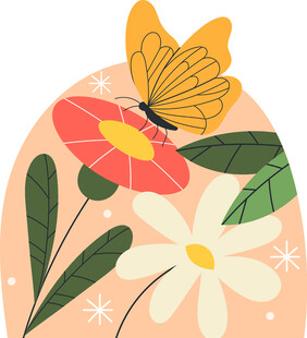 蝴蝶伴花的清新插画