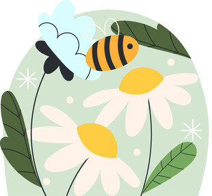 蜜蜂飞舞于雏菊绿叶间