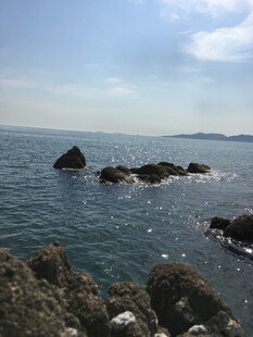 海边礁石与辽阔海面景象