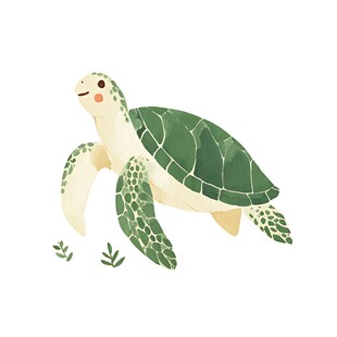 可爱绿海龟插画